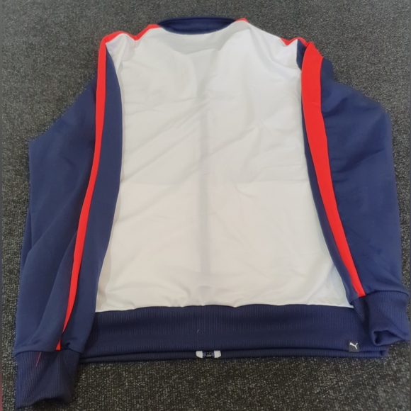 XL PUMA White With Blue/Red Arms & Trim Training Jacket - Picture 4 of 5